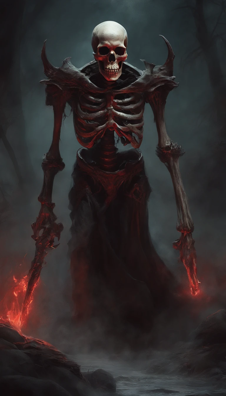 Draw a demon skeleton with a strong bloody face and bloody head, Science fiction horror art, sci-fi horror artwork, inspired by Aleksi Briclot, Fangs of the slaughter, horror fantasy art, Alexis Bricklot(Alexis Bricklot), horror concept art, veneno, Fantasy and horror art, Detailed illustration of 4K horror, Demon skeleton, dark fantasy horror art