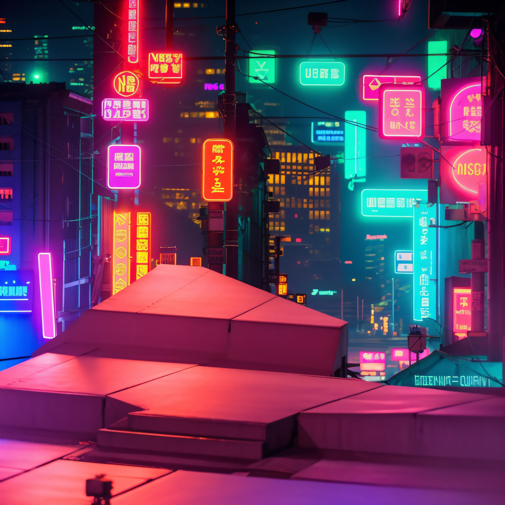 The streets of Neon City are full of neon signs and buildings, dreamy colorful cyberpunk colors, detailed neon cyberpunk city, cyberpunk vibrant colors, cyberpunk dreamscape, cyberpunk neon lights, Cyberpunk Street, Cyberpunk lights, cyberpunk atmosphere, cyberpunk atmosphere, at cyberpunk city, Cyberpunk background, Cyberpunk vibe, hyper realistic cyberpunk city, Cyberpunk neon, The cyberpunk cityscape steps merge with the city