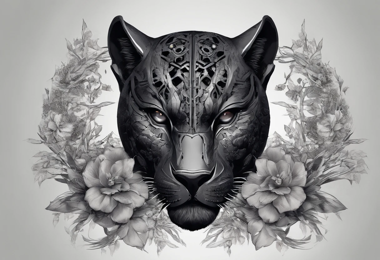 Black panther, bloom, animal head skull