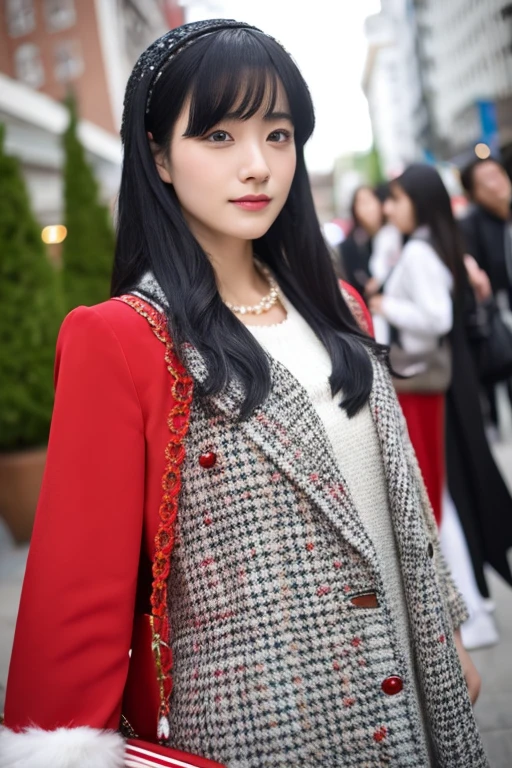 1 black hair, High quality, ultra-detailliert, masutepiece, Realistic,Santa Claus of the Woman,full bodyesbian,