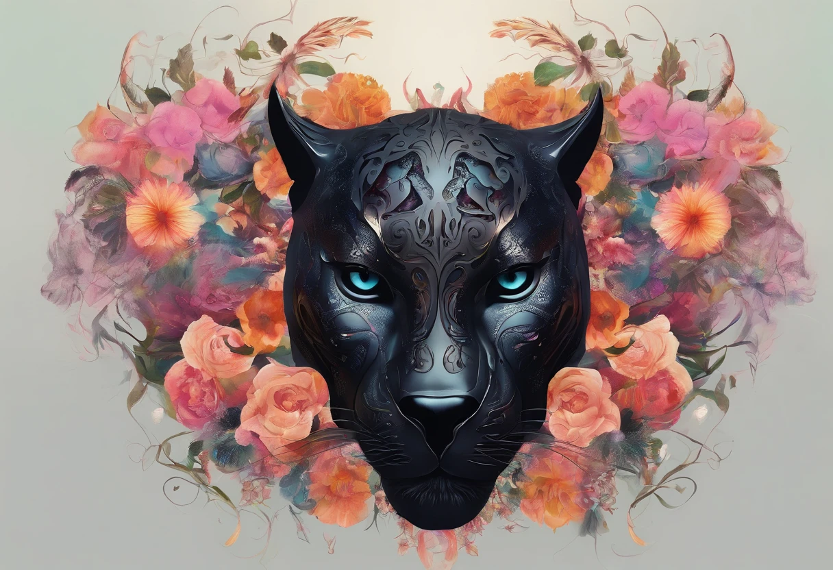 Black panther, bloom, animal head skull