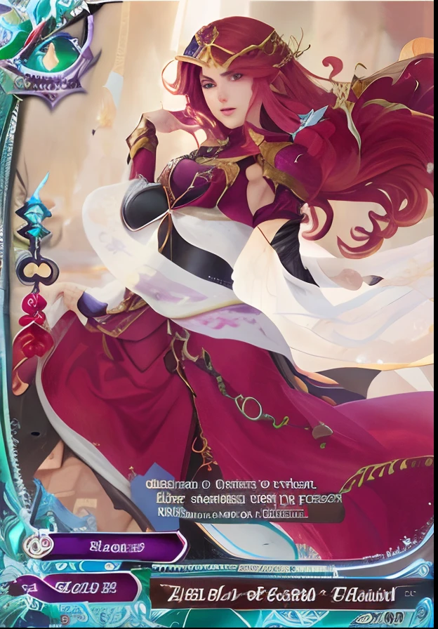 a close up of a card with a woman in a dress, shalltear bloodfallen, full art, rias gremory, the front of a trading card, full card design, trading card, maya ali as a wind mage, trading card fond, female magician, full portrait of elementalist, erza scarlet as a real person, front game card
