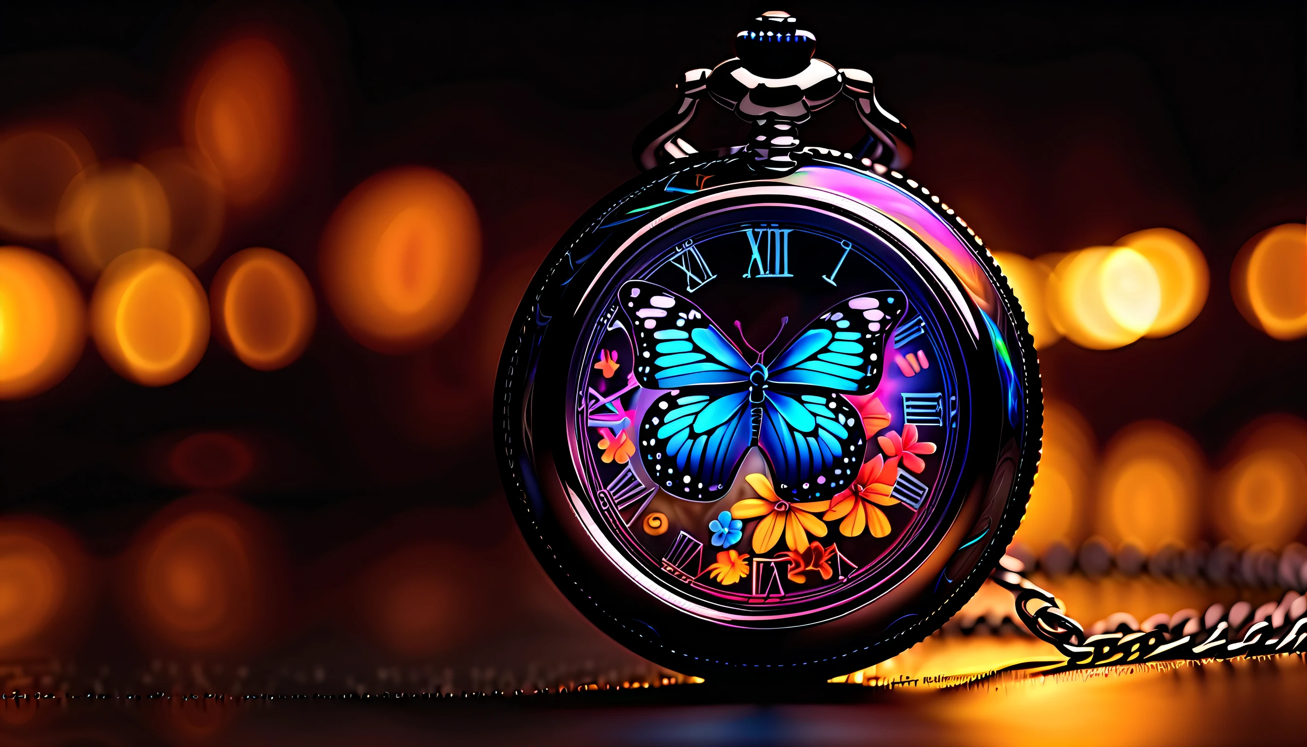 (((masterpiece that captures the essence of butterfly:1.3))), intricate insane surreal, stunning carve glass flower, gothic glass water, in the transparent pocket watch. (((intricate insane details and a dark with eternal fantasy atmosphere:1.3))), intricate details rich colors, black light paint coating, (((stunning beauty 32k render:1.3))), (((holographic smoke glow:1.4))),