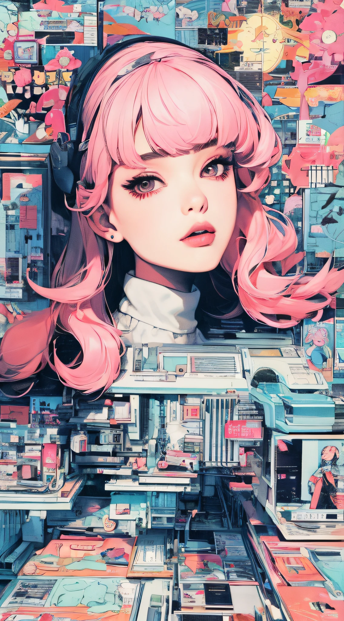 (masterpiece, best quality), beautiful woman, printed cropped turtleneck shirt, skirt, wavy hair, ponytail, asymmetrical bangs, waving at the viewer, perfect face, beautiful face, alluring, big gorgeous eyes, soft smile, perfect slim fit body, city streets, (outdoor), seoul, bright colors