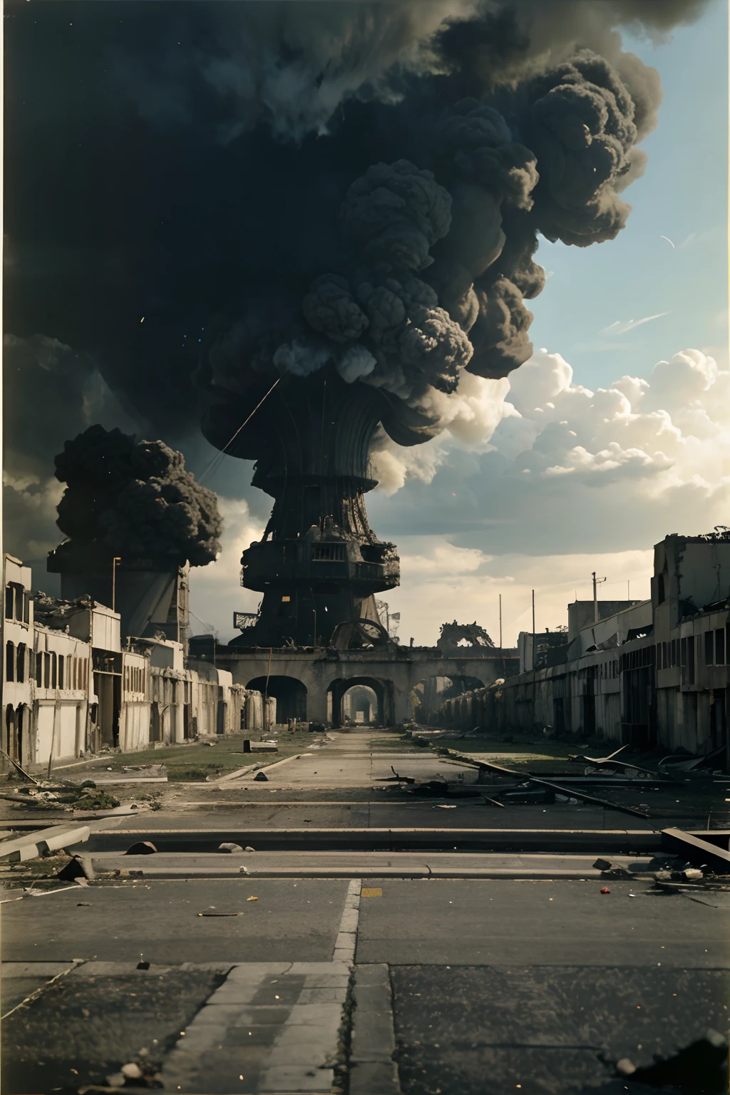 chies, In ruins, Destroyed by an atomic bombing, Ultra photo realsisim, Very high quality, Photography
