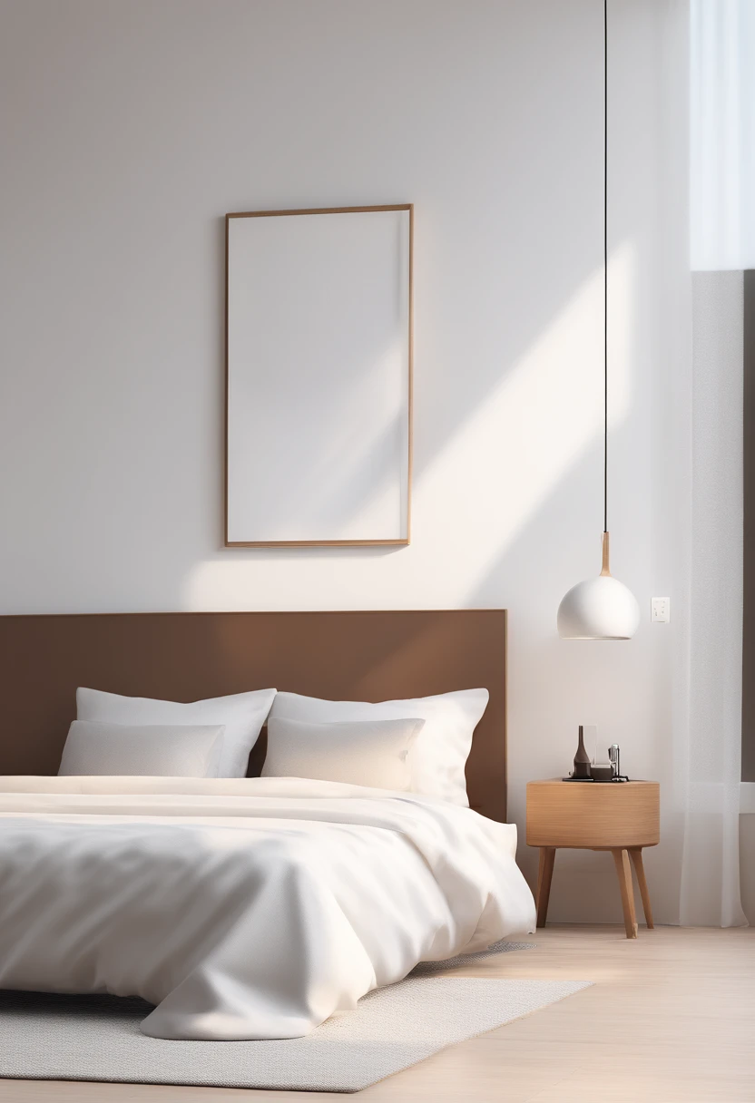 Cosy bedroom,White and wood,Foxconn camera shot,with desk,Soft light at night