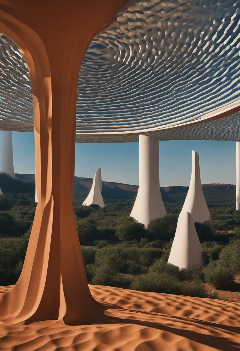 monument valley,optical illusions,cubismo,Yayoi Kusama,Escher's theory of relativity,iso-distance view,Dramaticlight,Translucent stereoscopic,Rich in color,Beautiful composition,tmasterpiece,Detailed details,k hd,Urban bridges,River forest