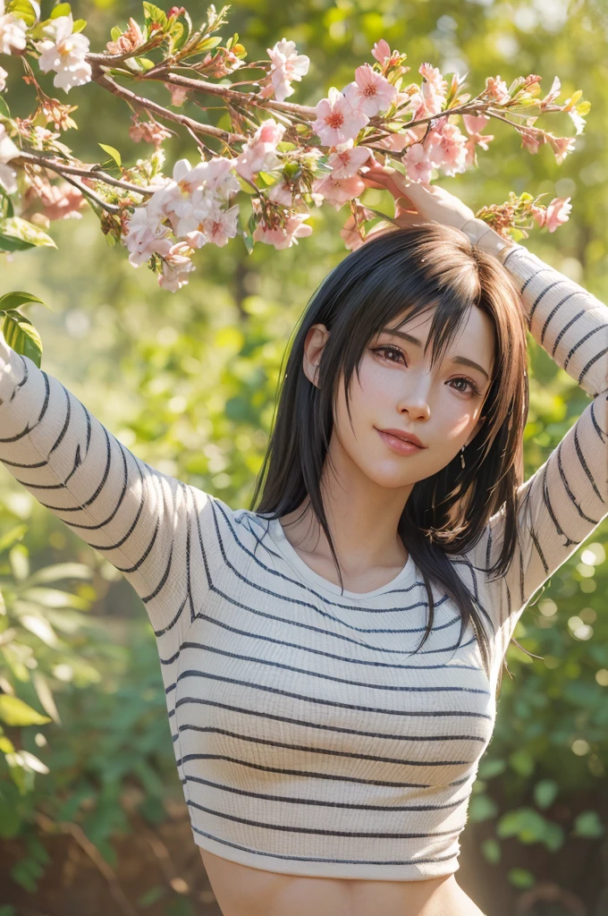(best quality, ultra-detalhado, Realistic:1.37), Tifa Lockhart, rosto delicado, Rosto detalhado, Sweet smile expression, Corpo Perfeito, textura ultra realista, Retratos, vivid colors, soft lighting