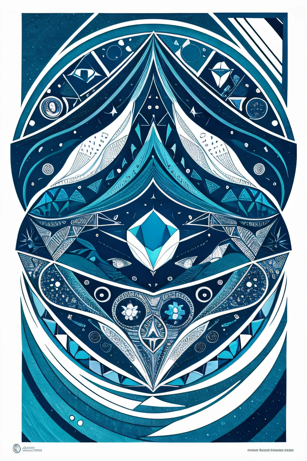 Multiple geometric elements combine graphic and colorful images,There is a sense of flow,pen and ink on paper,A sea of whales made up of geometric figures,Full and rich