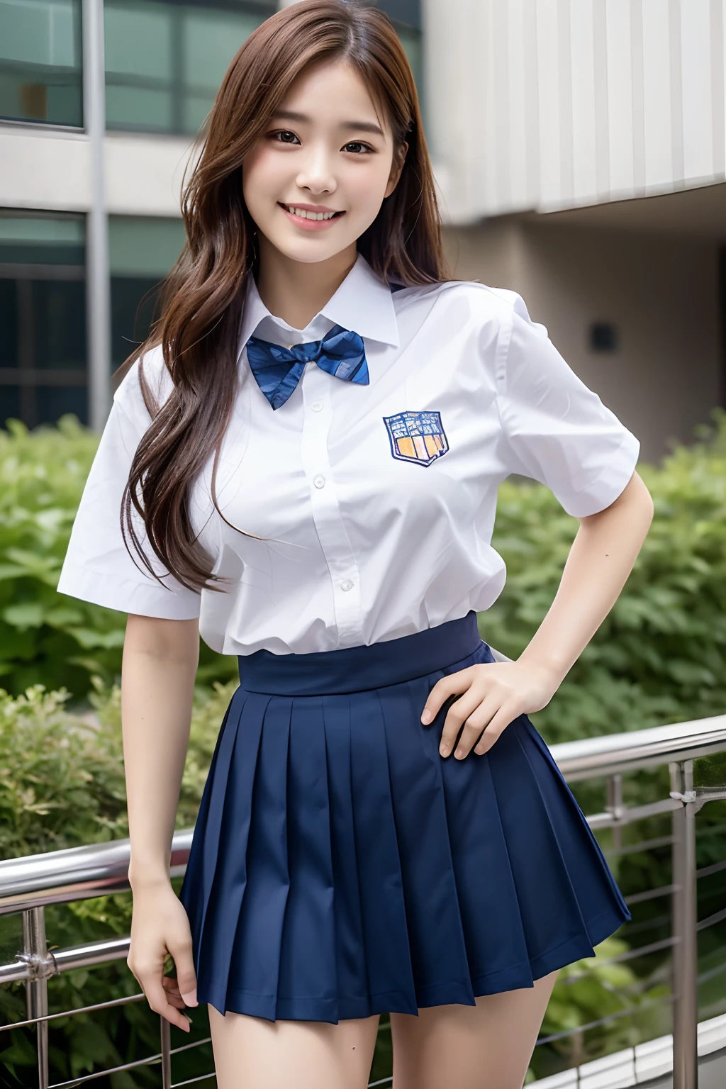 girl,whole body,pigtails,,orange skirt with shoulder straps,orange necktie,carrying a red school bag on one's back,white background