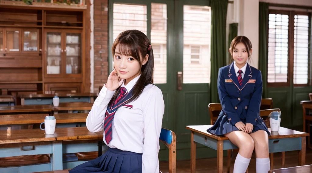 Sitting miniskirt high school girl