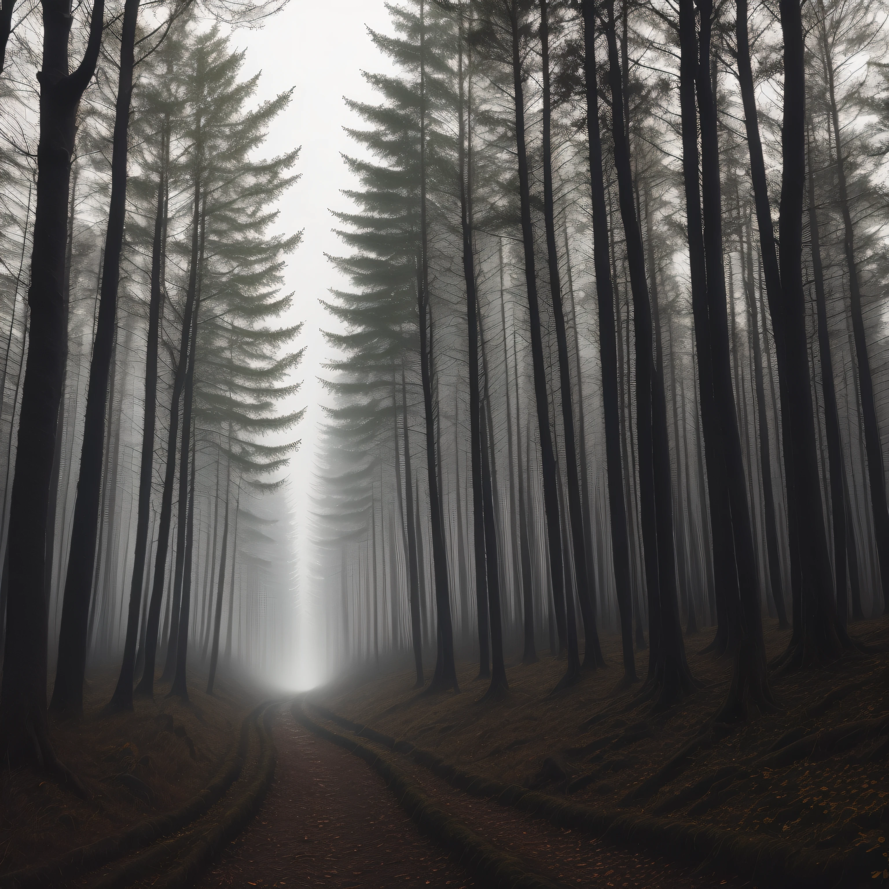 dark forest, looking straight ahead