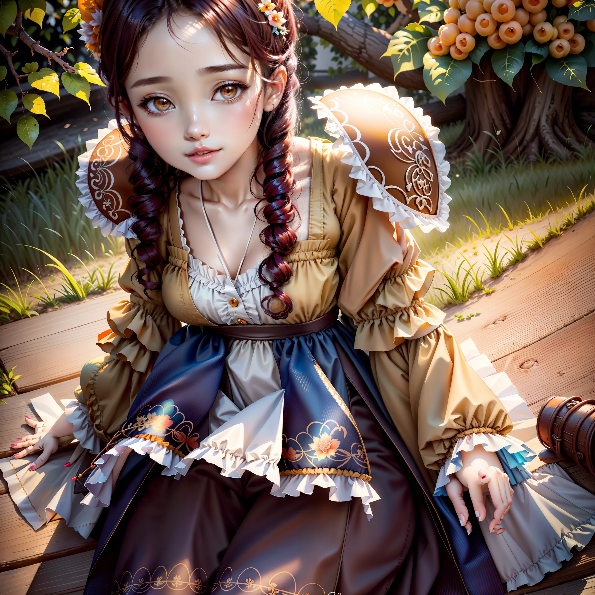There was a girl sitting in a tree,Orange in hand, lovely digital painting, adorable digital art, Beautiful digital artwork, Cute detailed digital art, Realistic cute girl painting, beautiful digital painting, Loli, Gorgeous digital painting, A beautiful artwork illustration, Beautiful digital illustration, Very Beautiful Digital Art, trending on cgstation, beautiful digital art, Cute anime girl