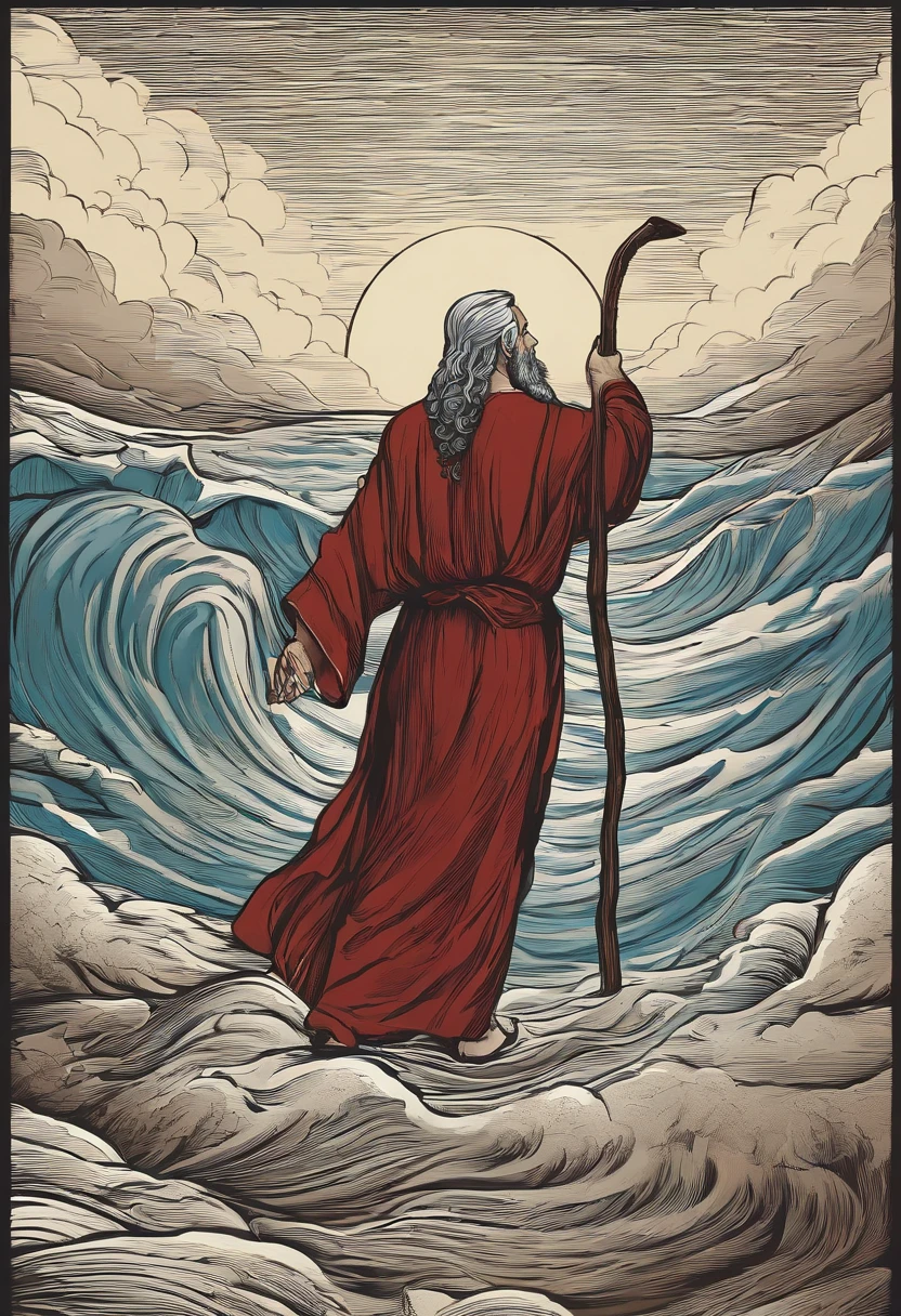 Moses holds his staff aloft、Reach out to sea、Dividing the sea in two。If so、Israelites、We were able to make our way through the dried up sea、The sea split in half、The sea splits in half、The seabed was bare、Exodus of Moses、Exodus of Moses