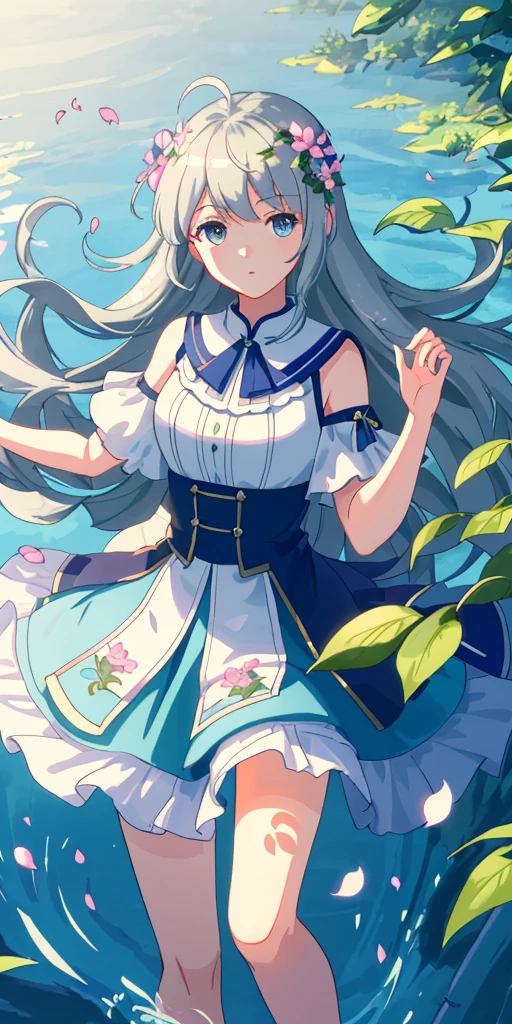 Masterpiece, best quality, (very detailed CG unity 8k wallpaper) (best quality), (best illustration), (best shadows) Nature&#39, blue sea,delicate leaves petals of various colors falling in the air light Tracking, super detailed --v6