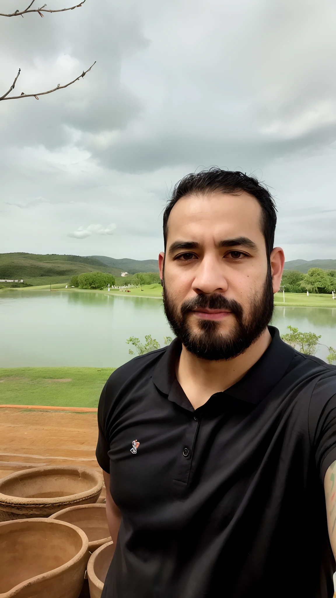 there is a man taking a selfie with a cell phone, com um parque ao fundo, Parque em segundo plano, Camilo GC, Fotografia selfie 8k, com montanhas ao fundo, com montanhas no fundo, cerca de 3 5 anos, Lago ao fundo, com um parque nos fundos, icaro carvalho, david rios ferreira