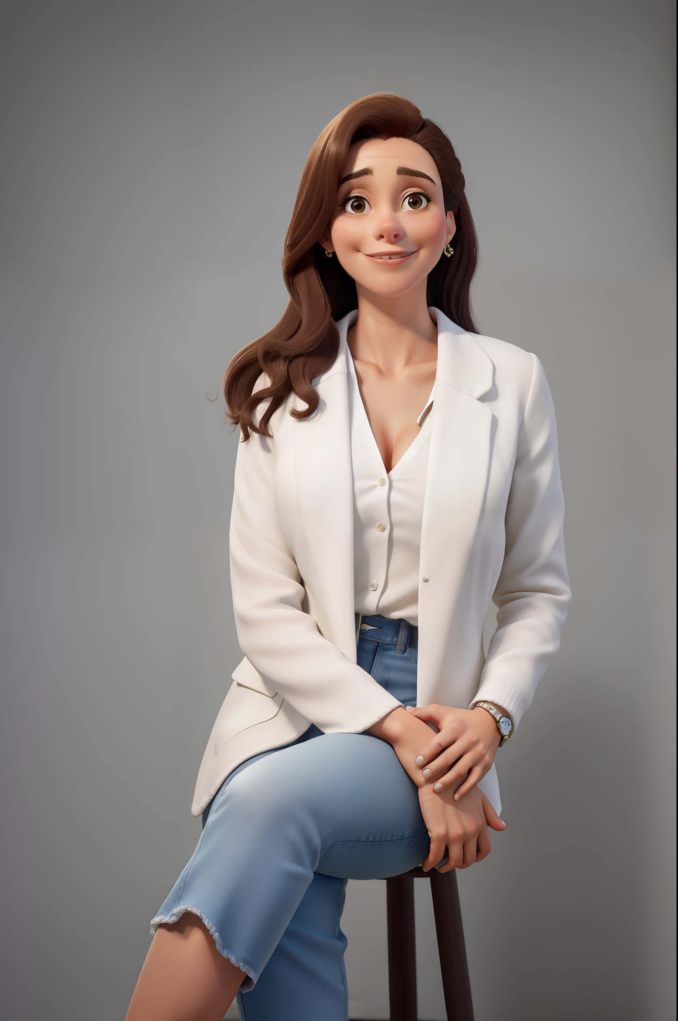 Obra-prima, de melhor qualidade, uma jovem mulher de pele clara e cabelos longos moreno