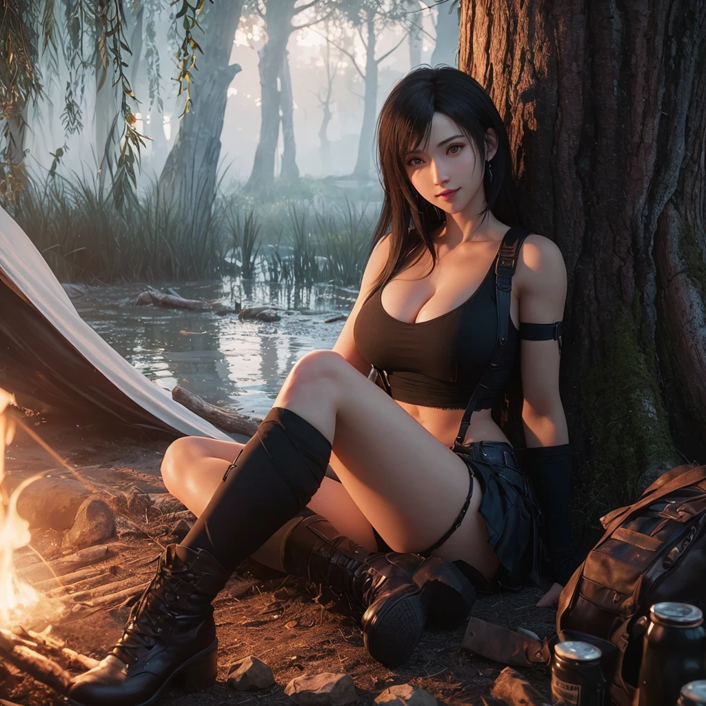 (best quality, ultra-detalhado, Realistic:1.37), Tifa Lockhart, rosto delicado, Rosto detalhado, Sweet smile expression, Corpo Perfeito, textura ultra realista, Retratos, vivid colors, soft lighting