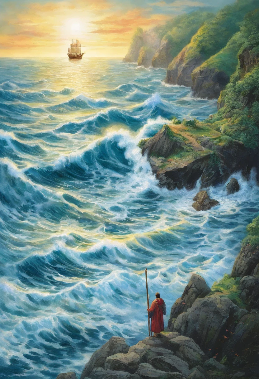 Moses holds his staff aloft、Reach out to sea、Dividing the sea in two。If so、Israel、It was possible to navigate dry waters、The sea split in half、The sea splits in half、The seabed was bare、The Exodus of Moses、The Exodus of Moses、The sea splits in half、The sea splits in half、The sea splits in half