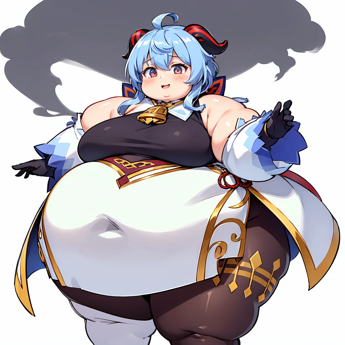 Fat Ganyu, Cute fat Face, Big Cheeks, Happy, Front Pose, White Background, solo