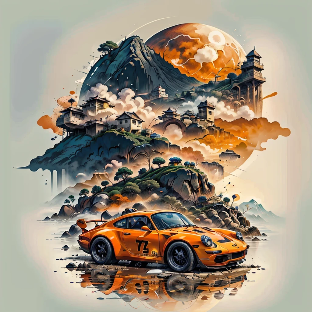 there's an orange Porsche 911 Carrera RS 2.7 dirigindo na estrada perto das montanhas, Porshe, high quality desktop wallpaper, Rob Rey e Kentaro Miura Estilo, paper awesome wallpaper, Porsche 911 driving, Directed by: Liam Wong, carro esportivo, anime bela cena de paz, Kentaro Miura Arte, Directed by: Yoshihiko Wada, Arte de Anime dos Anos 70