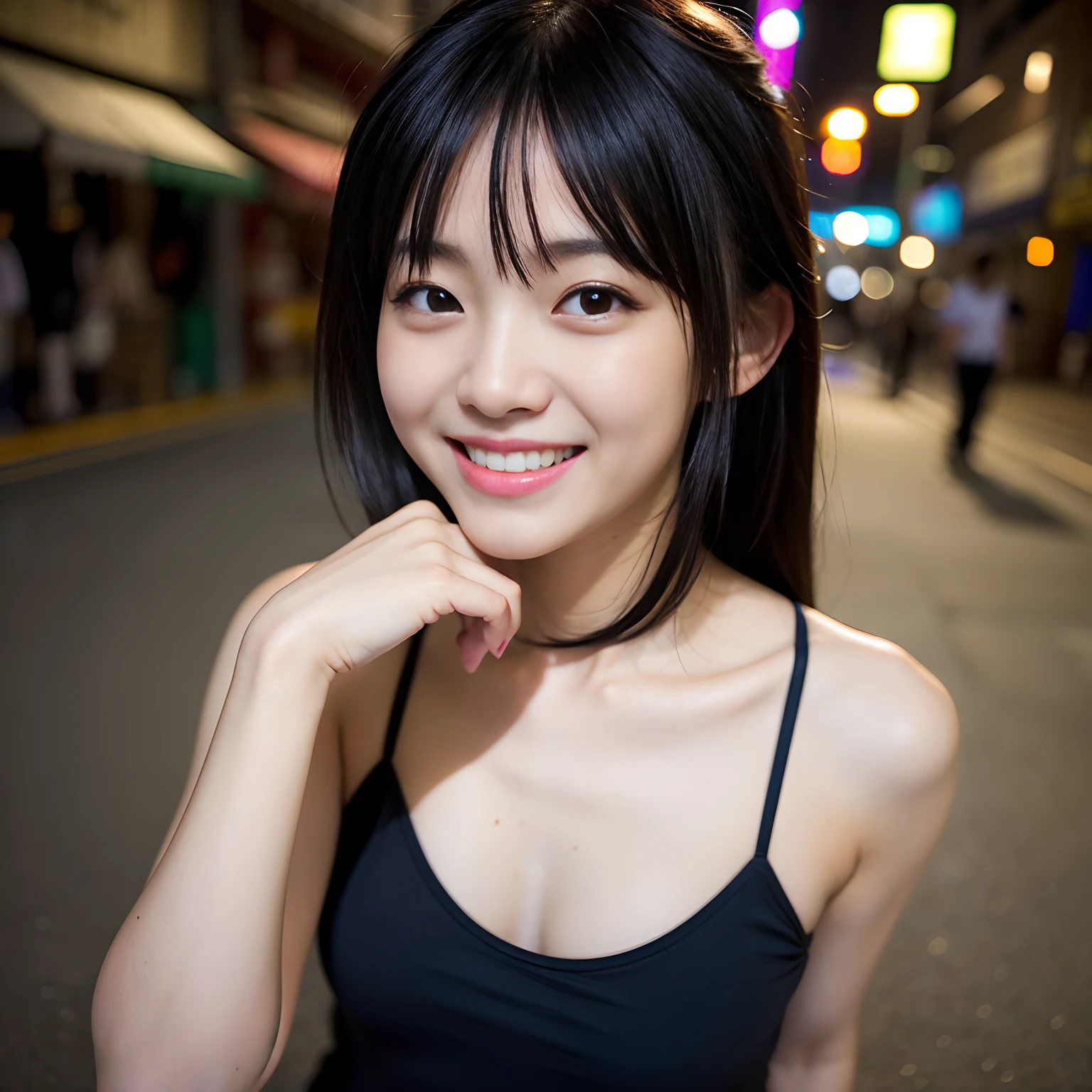 Best-quality, Masterpiece, Ultra-High-Resolution, (Photorealistic:1.4), Raw-Photo, Extremely-Details, Perfect-Anatomy, 

1girl, -yeld, thost popular Japanese idol, on midnight street, portrait, (((((very completely drunk, crazy smiling))))), 

extremely cute face like a most famous Japanese idol, extremely beautiful big black eyes, extremely beautiful black hair, extremely beautiful realistic skins, extremely beautiful and sexy body, 

wearing only untidiness clothes, 

detailed untidiness clothes, detailed drunked drunked face, detailed drunked eyes, detailed lips, detailed hair, detailed skins, detailed sexy body