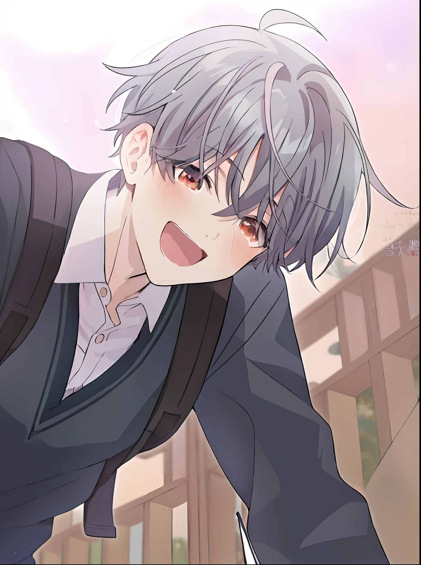 anime image of a boy with a backpack on his back, kaworu nagisa, he has dark grey hairs, inspired by Ma Yuanyu, soft anime illustration, young anime man, inspired by Bian Shoumin, sakimi chan, handsome anime pose, anime boy, anime handsome man, kawaii realistic portrait, sakimichan