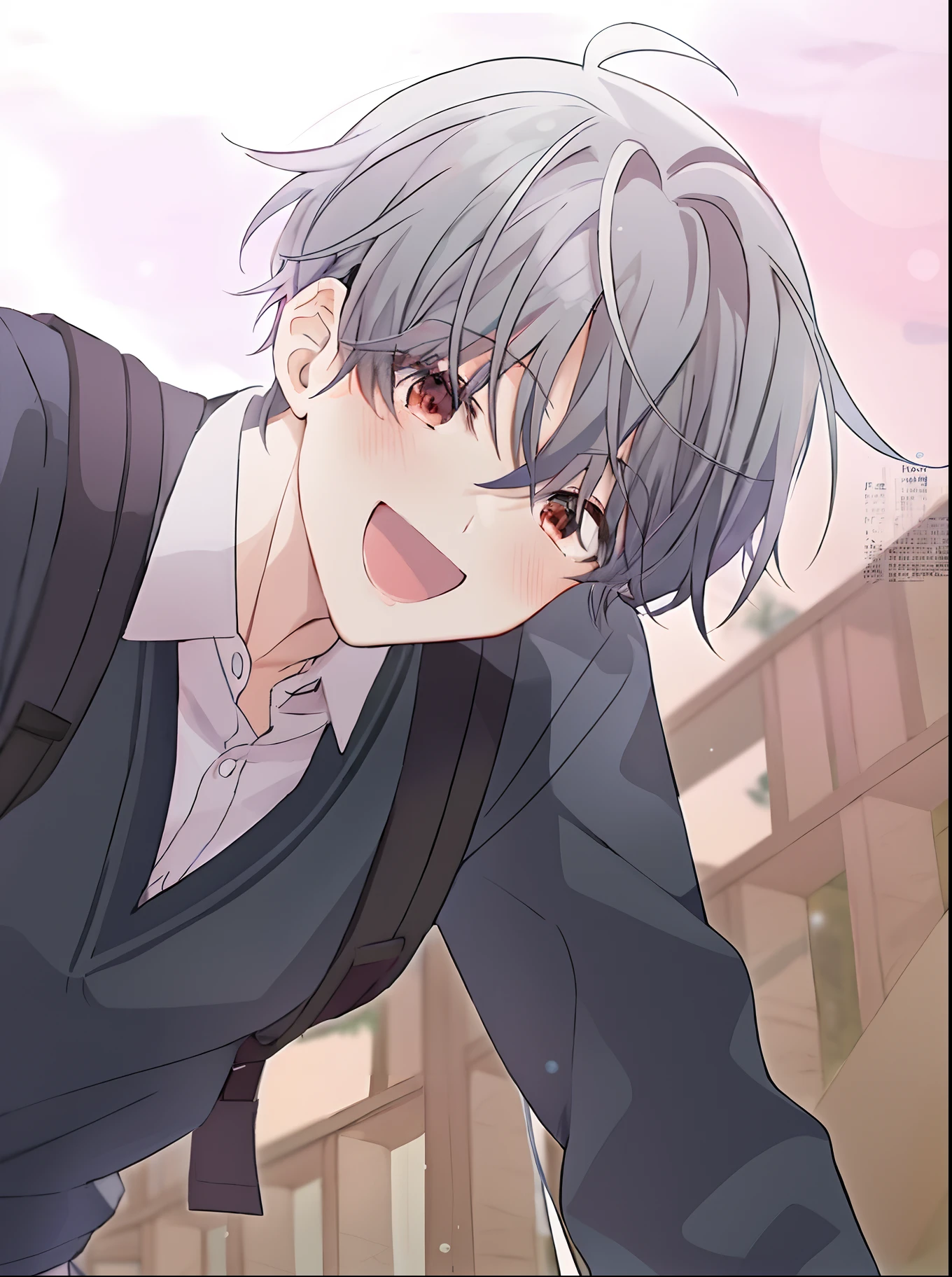 anime image of a boy with a backpack on his back, kaworu nagisa, he has dark grey hairs, inspired by Ma Yuanyu, soft anime illustration, young anime man, inspired by Bian Shoumin, sakimi chan, handsome anime pose, anime boy, anime handsome man, kawaii realistic portrait, sakimichan