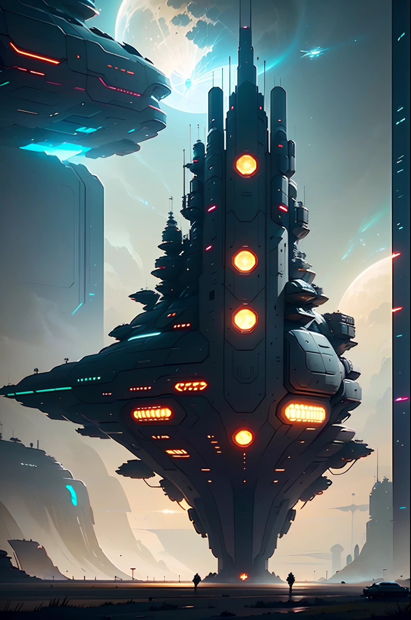 The spaceship flies over a futuristic city at night,The background is the full moon, star citizen digital art, star citizen halo, star citizen, Star Citizen Origin 100i, 8 K high detail concept art, star citizen concept art, an epic space ship scene, sci - fi spaceship in combat, futuristic spaceship, cinematic scifi shot, concept art 8 k, scifi spaceship