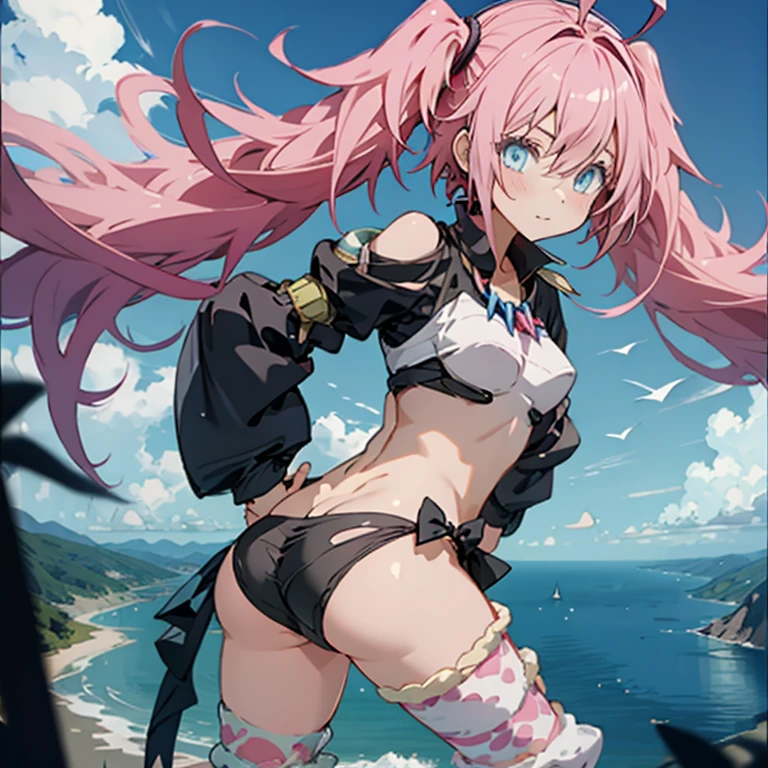 butt closeup, girl showing butt, skimpy outfit, nsfw outfit, pink hair, blue eyes
