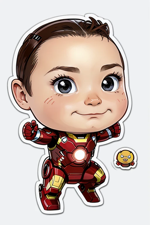 sticker, iron man , cartoon, chibbi, cute, white, background