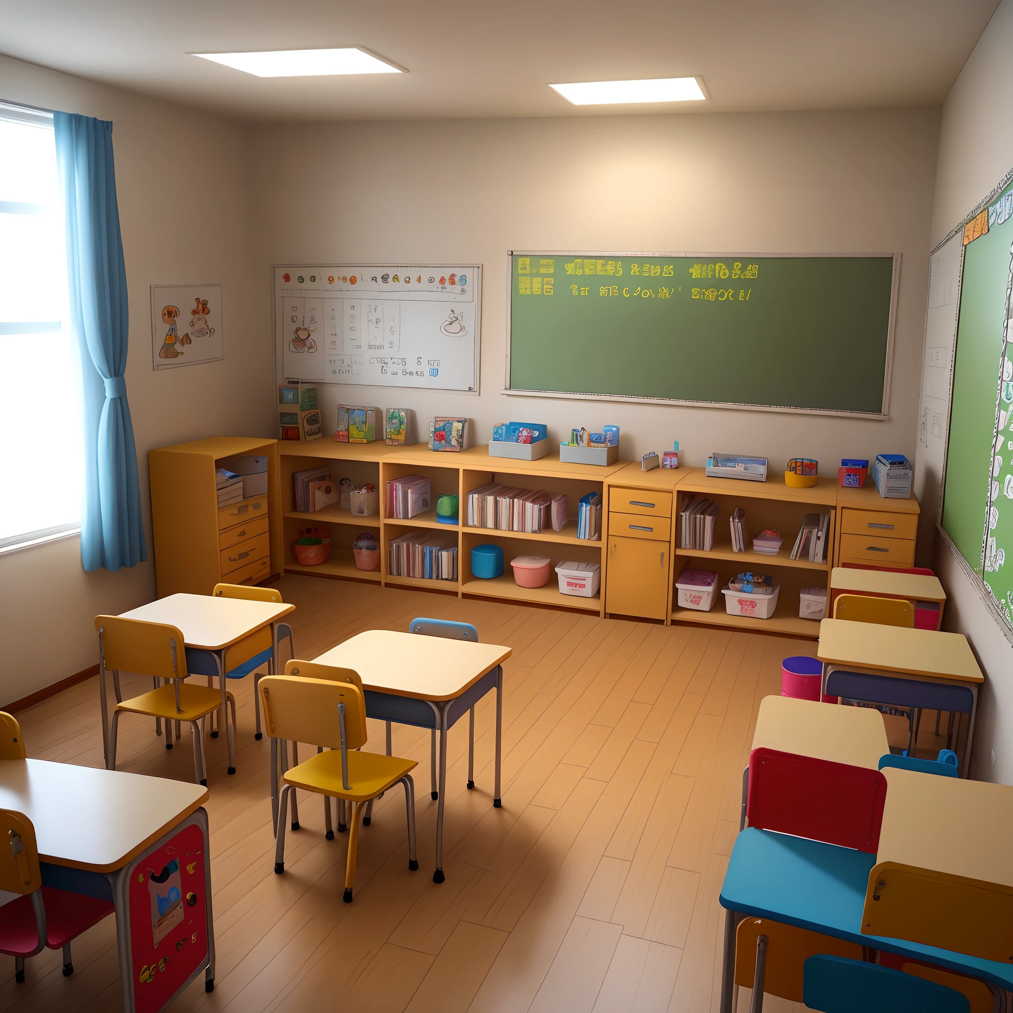 ergarten role-play area，There are toddrs，Realistic style，Like the kind of photos，Interior photos，Have the characteristics of the doll's house and toys（For example, you can set up some stage props and costumes），It is a corner of a classroom in the kindergarten