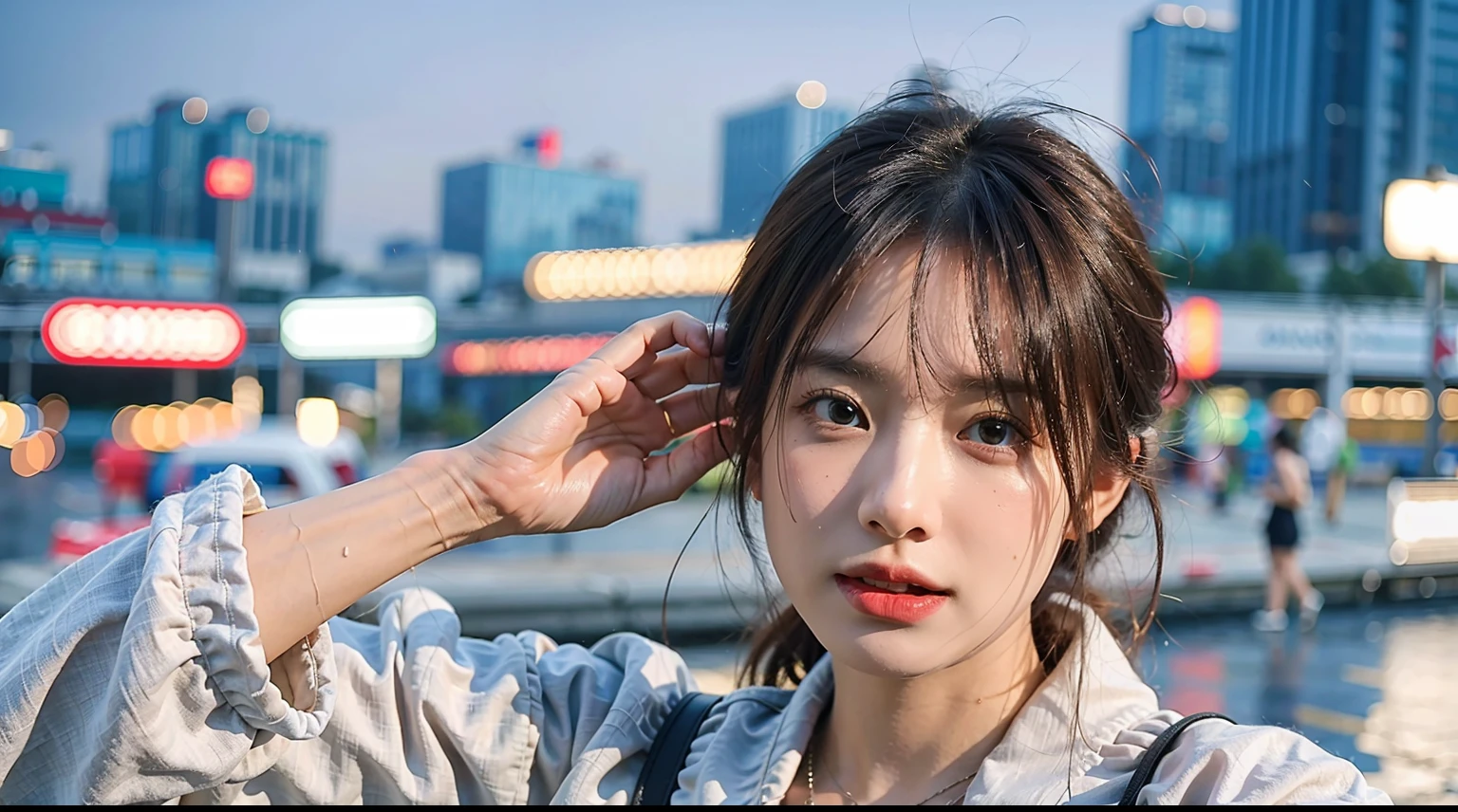 mix4,(8k, RAW photo, best quality, master:1.2), (realistic, photo-realistic:1.37),1girl,cute,cityscape,night,rain,wet,professional lighting,photon mapping,radiosity,physically-based rendering ,