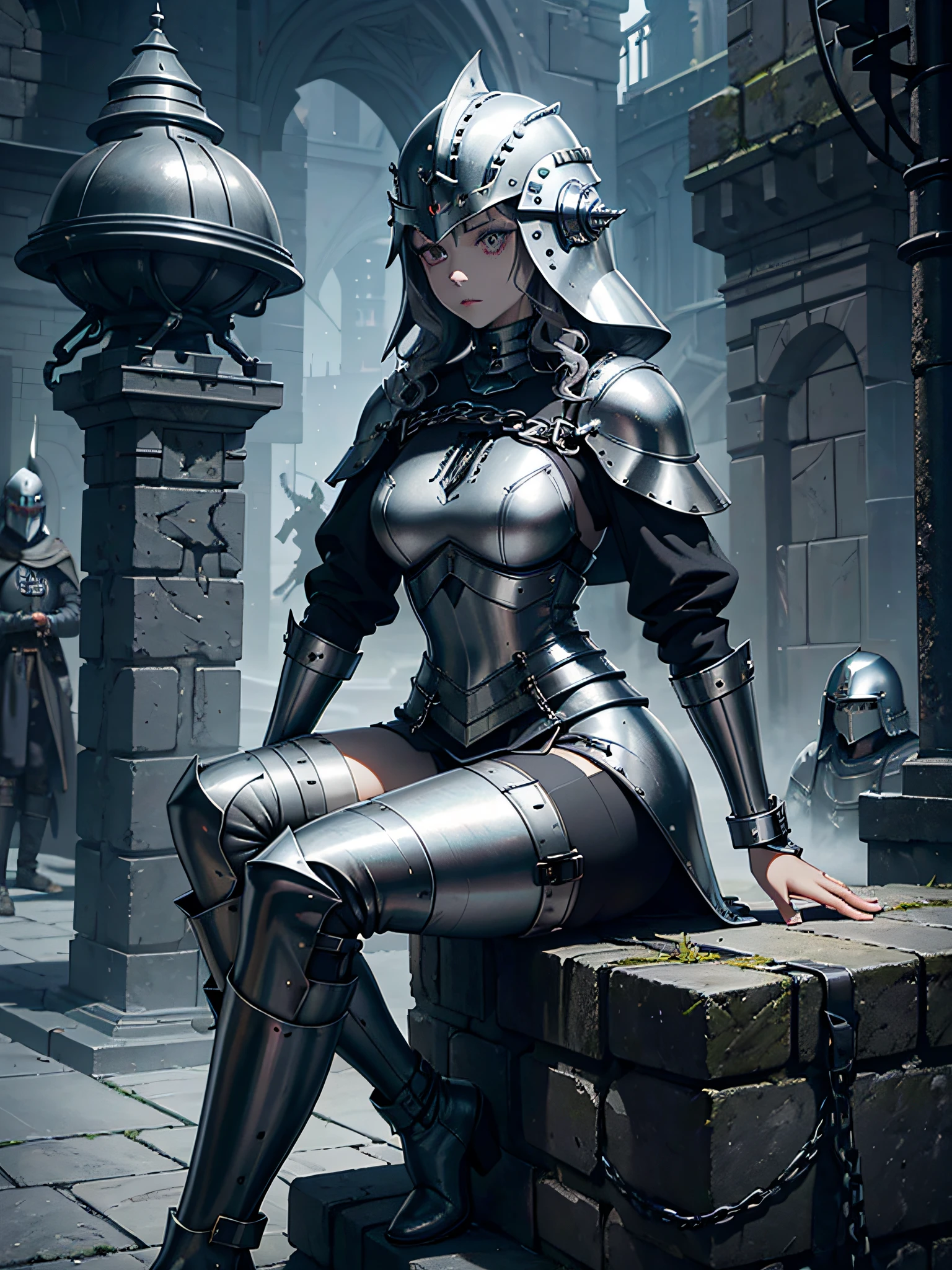 sex slave warrior gladiator, kneeling full body, 2 long legs