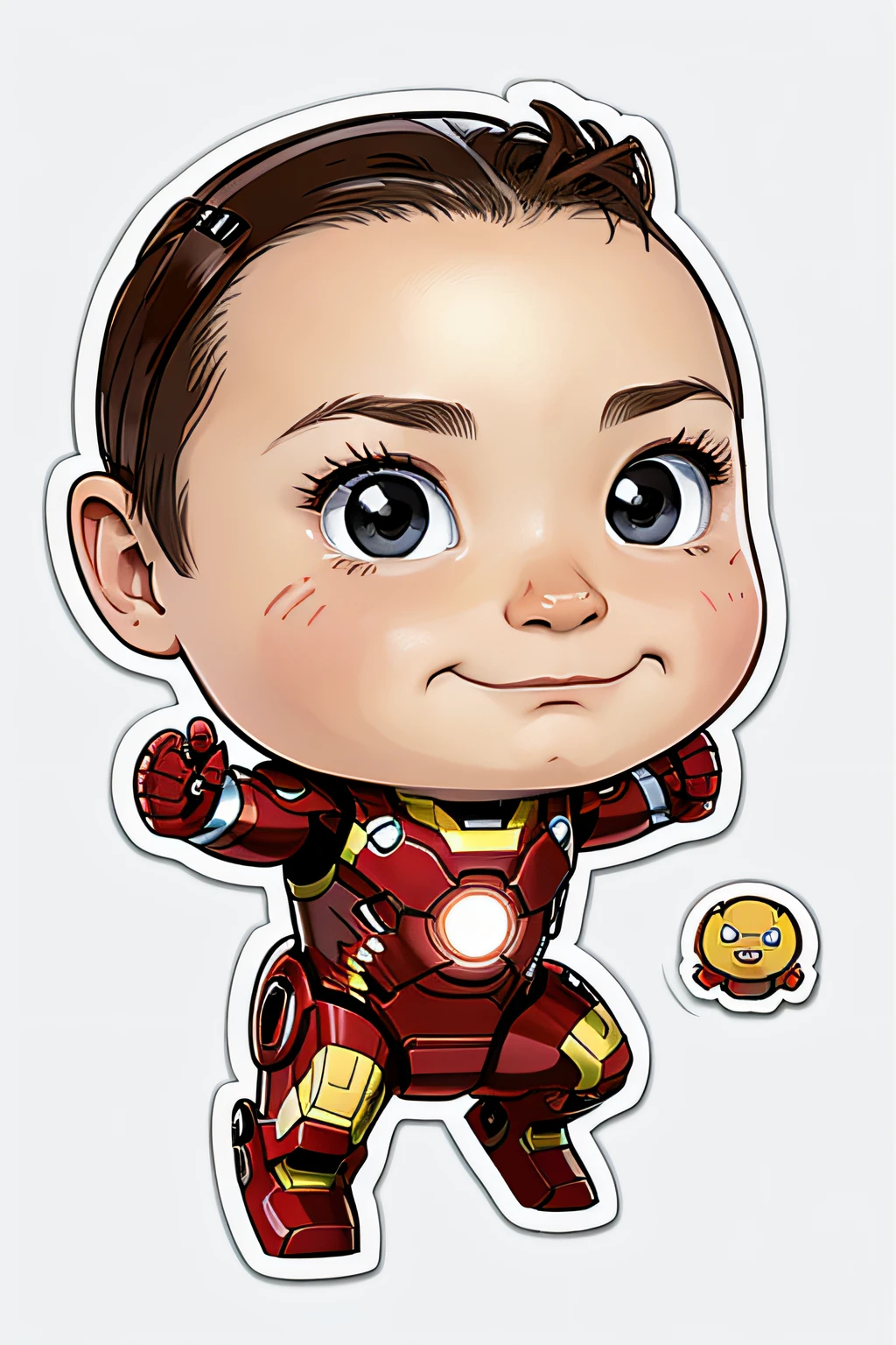 sticker, iron man baby, cartoon, chibbi, cute, white, background
