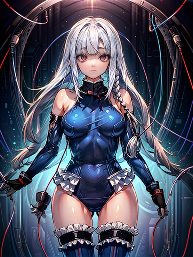 1girl in, ( (digital) ( (Inside a futuristic research facility:1.2), medium breasts, (fril swimsuit, thighs thighs thighs thighs, Detached sleeves)) , Best Quality, marierose,、Hypnorola
Eyes in the sky、1girl in,Emotionless facial expressions,,(Multiple cables and tubes connected to the main unit:1.2)
