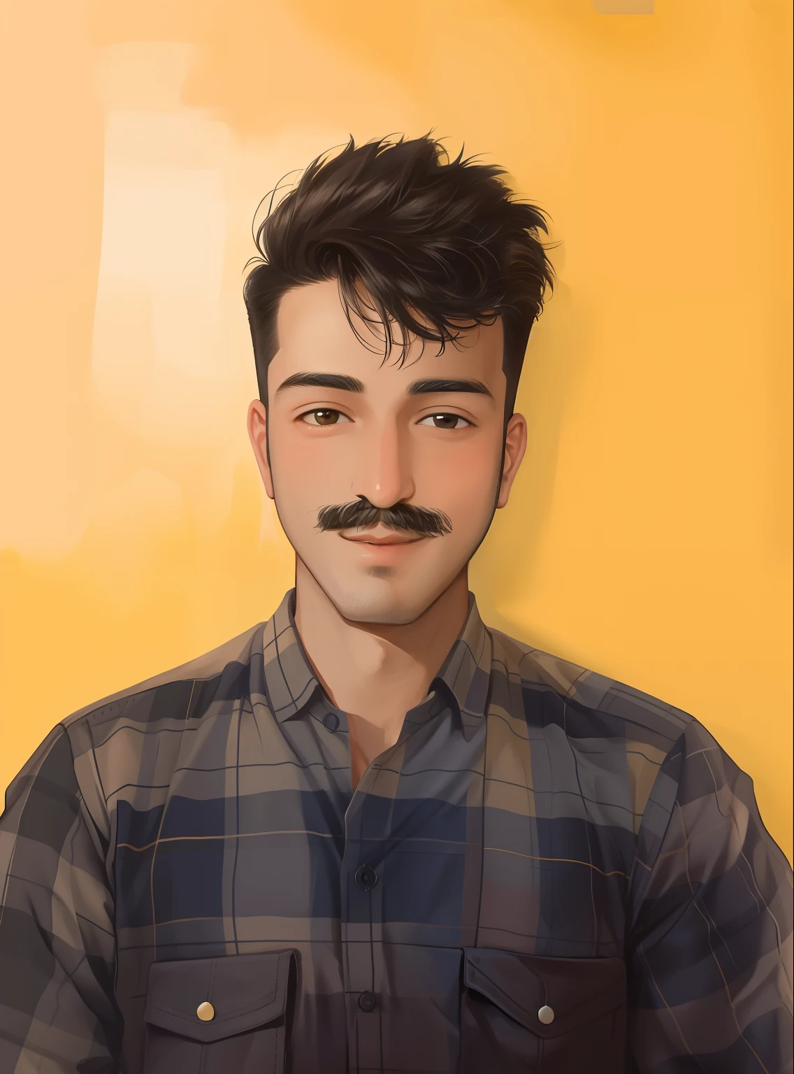 arafed man with a mustache and a plaid shirt posing for a picture, with accurate face, without beard, front profile!!!!, portait photo profile picture, around 1 9 , facebook profile picture, without beard and mustache, profile pic, jayison devadas, face picture, selfie photo, very very low quality picture, inspired by Saurabh Jethani