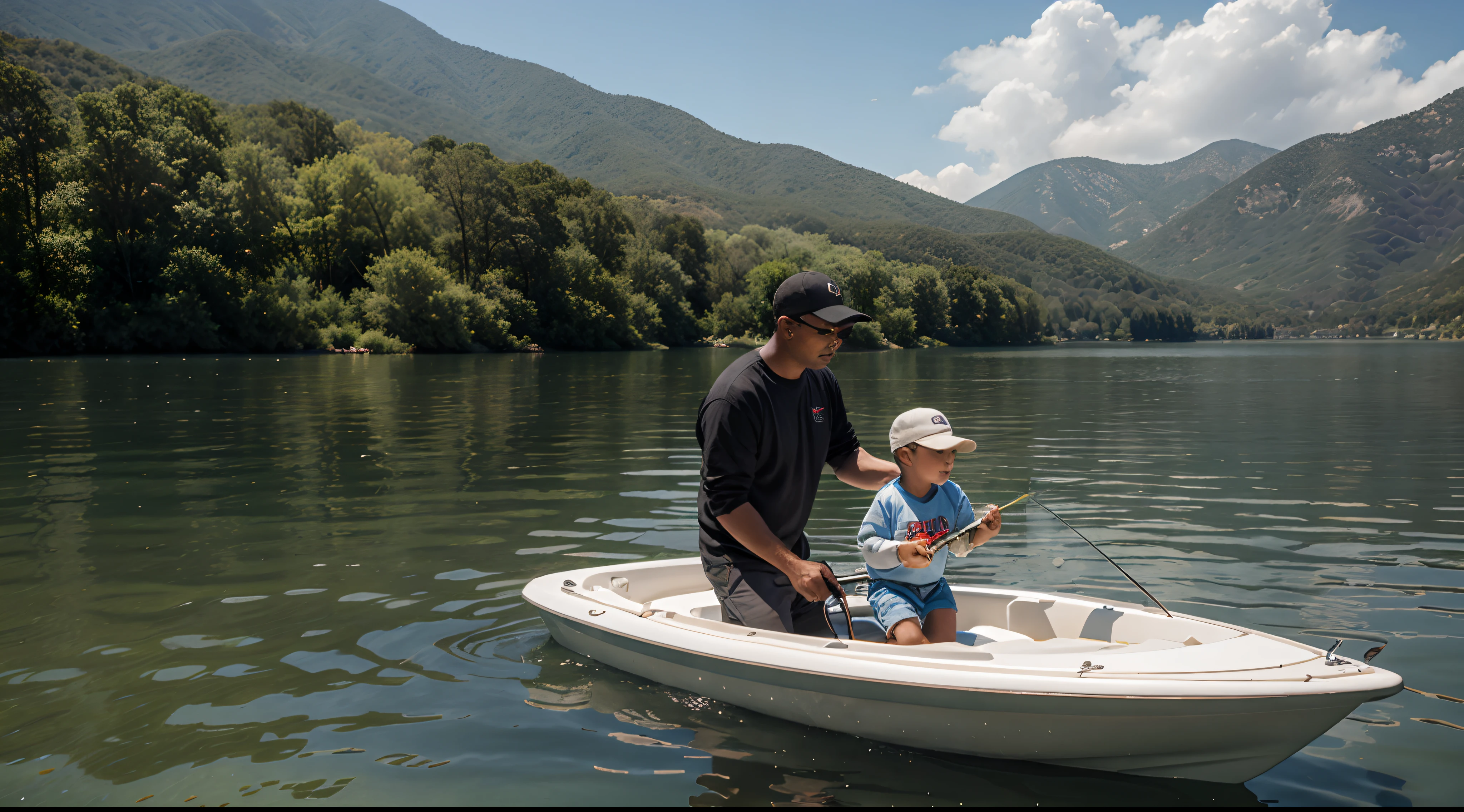 Man and  fishing on the lake lure