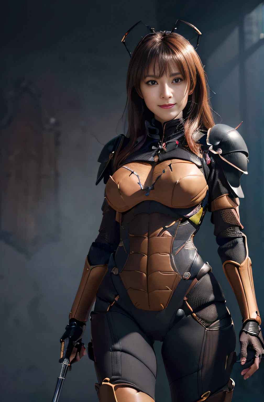 (high resolution,masterpiece,best quality,extremely detailed CG, anime, official art:1.4), realistic, photo, amazing fine details, all intricate, gloss and shiny,awesome many layers, 8k wall paper, 3d, sketch, kawaii, illustration,( solo:1.4), perfect female proportion,villainess, (fusion of dark brown cockroach and lady:1.4), (brown cockroach form lady:1.2), (brown cockroach lady:1.2), (fusion:1.2), (solo:1.4), (evil smile:1.2), muscular, abs, (cockroach brown exoskeleton bio insect suit:1.4), (cockroach brown exoskeleton bio insect armor:1.2), (brown transparency cockroach wing:1.4), (brown cockroach antennae:1.3),