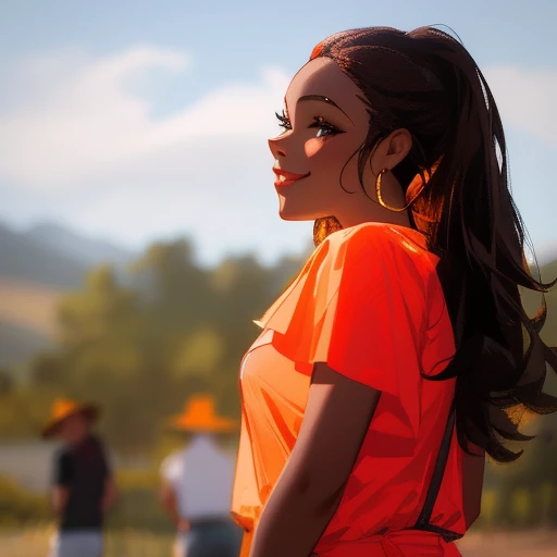 smiling woman in orange shirt holding a white frisbee in her hand, stunningly beautiful, gorgeous lady, beautiful lady, amanda clarke, looking happy, gorgeous woman, photo of a black woman, beautiful woman, stunning woman, by Julia Pishtar, beautiful girl, stunning image, beautiful surroundings, !!beautiful!!, beautiful, beautiful gorgeous, edited, gorgeous beautiful, stunning beauty