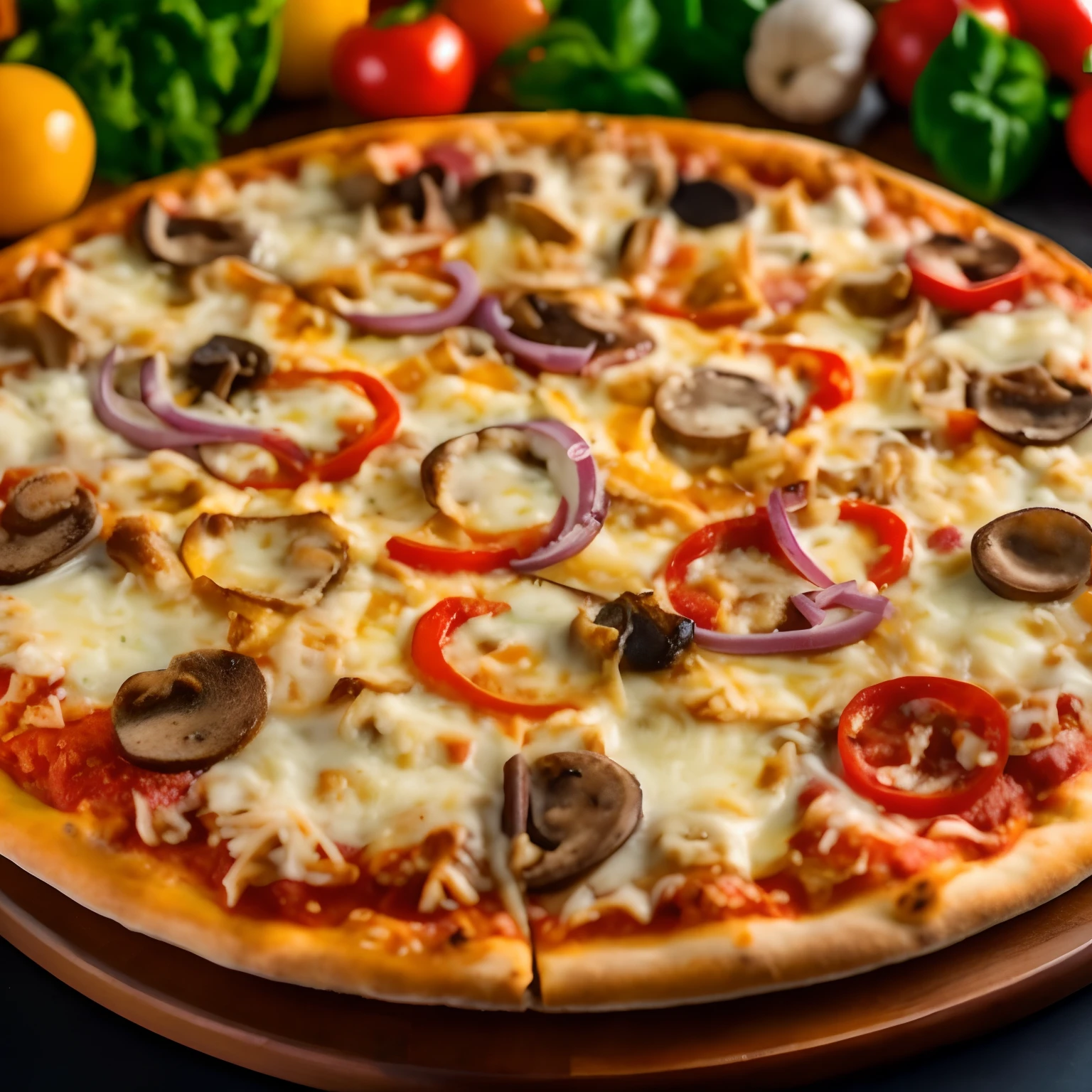 Eat pizza with mushrooms, pepper, and the bow on it, Italian pizza, high detail product photo, Pizza pie, Pizza Hut, Пицца Supreme, pizza, Pizza on the table, high quality food photography, Pizza in the foreground, Pizza Cosmos, Close-up photo of the product, Detailed zoom photo, easy go, The pizzeria has a large cornicion