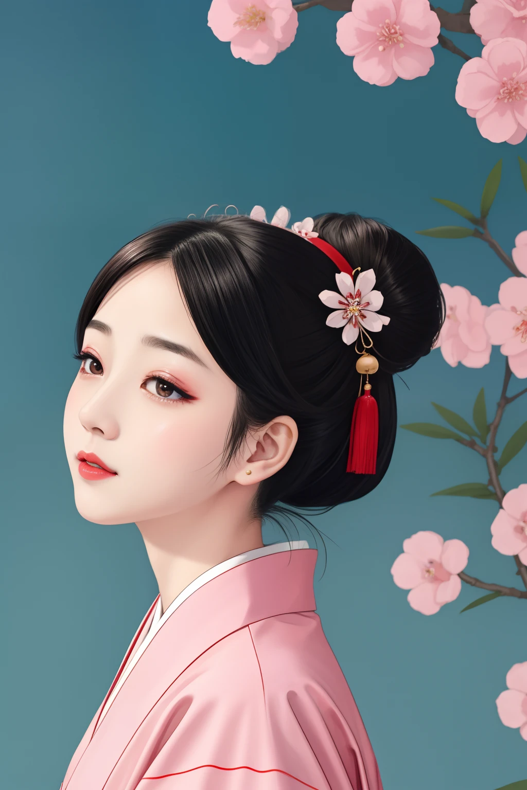 ((Big、a small face、No exposure))、top-quality、masterpiece、(Bun hair Black hair、Ponytail hair)、Brown eyes、⦅From the buttocks up is the whole body、Diagonally horizontal⦆、(4In K、masterpiece、hight resolution、Realistic and beautiful light and shadow、One girl、Solo Focus、(top-quality)、(Hi-Res)、(extremely delicate and beautiful)、(Beautiful 8k face)、(I close my eyes while smiling.)、(独奏)、(Clear skin)、(Soft hair)、(7headed body)、(Japanese style yukata kimono with red and pink checkered pattern isolated on white background、Beautiful girl in Japan wearing yukata)、((Hair in a bun))、((Tanabata decoration background))、((a small face))、(reality)、thin and small nose、(red lipsticks)、(Reddening cheeks)、(Lustrous skin)、((Ukiyo-e style))、Ultra-thin eyebrows、Ultra high image quality、(Wearing maiko-style makeup)、skin whitening、long and beautiful lashes、Lustrous skin that changes like a model in a Kyoto magazine、(Red-dyed cheeks),Nasal muscle