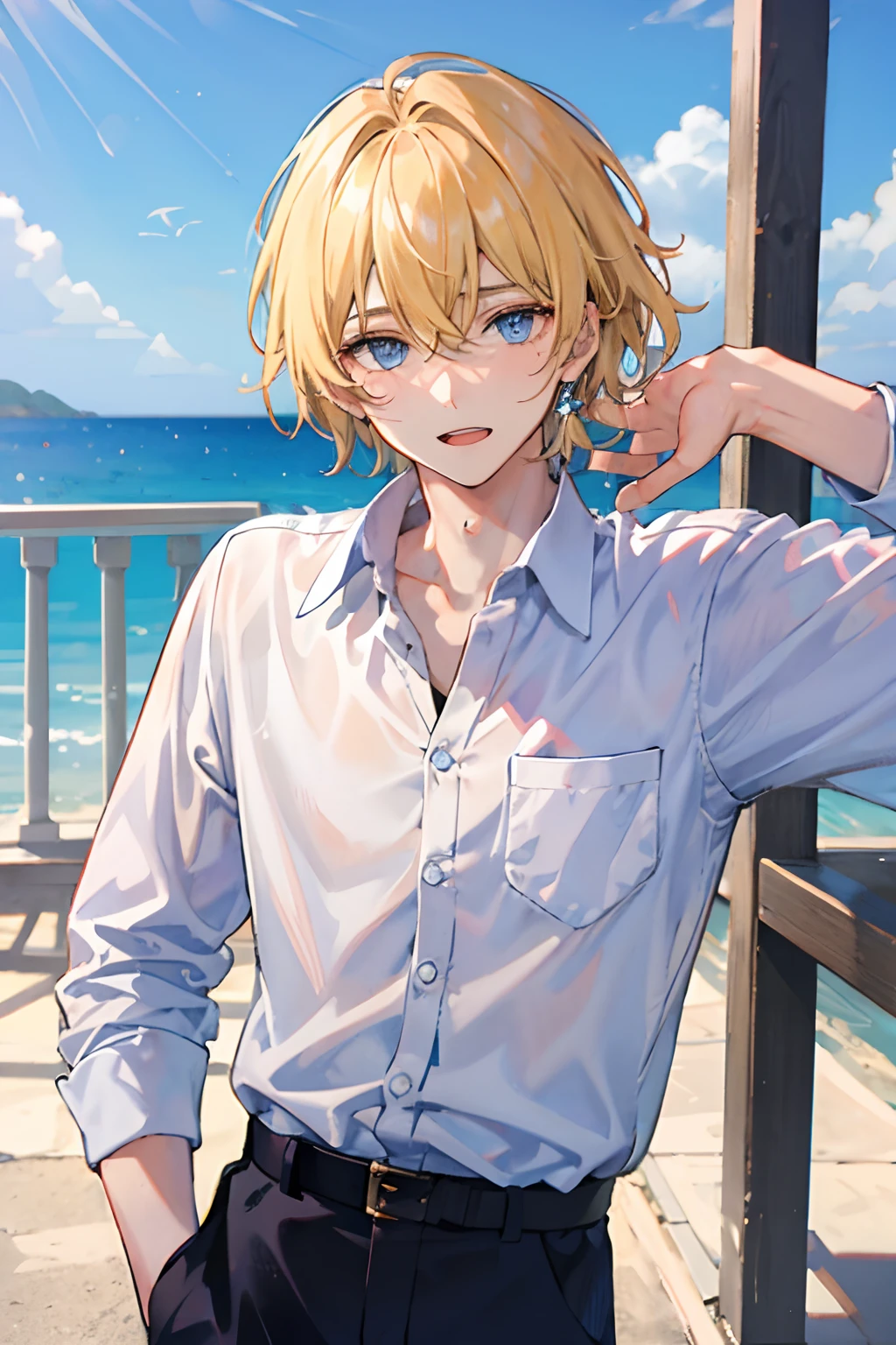 1 boy, blonde hair, blue eyes, 20 years old