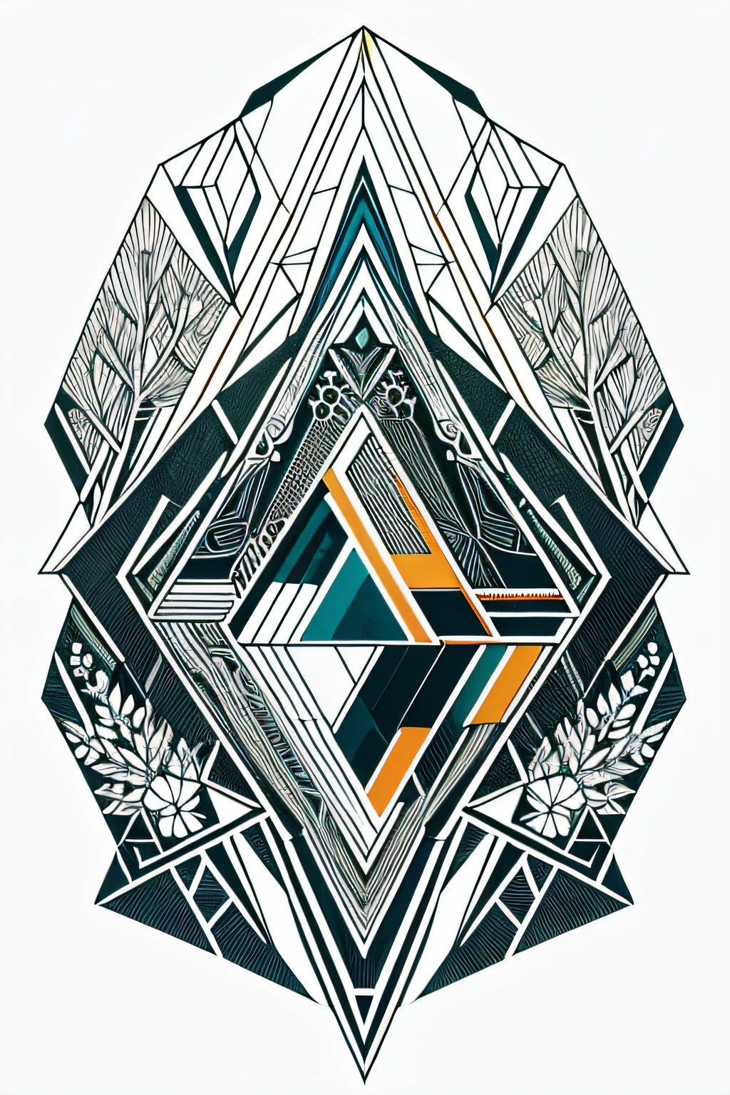 Multiple geometric elements combine graphic and colorful images，There is a sense of flow，pen and ink on paper，A forest of sika deer made up of geometric figures，Full and rich