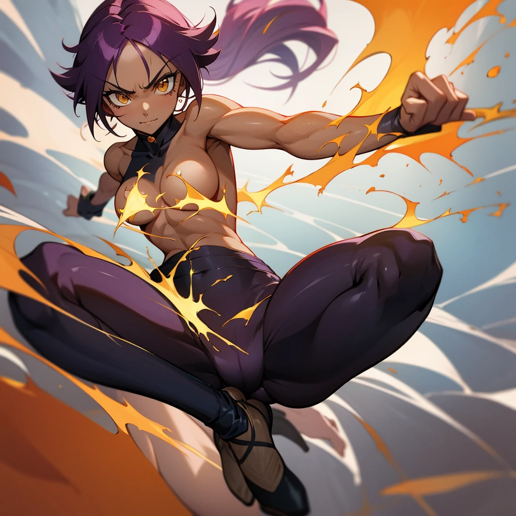 Yoruichi Shihōin naked, flexing pose sensual,