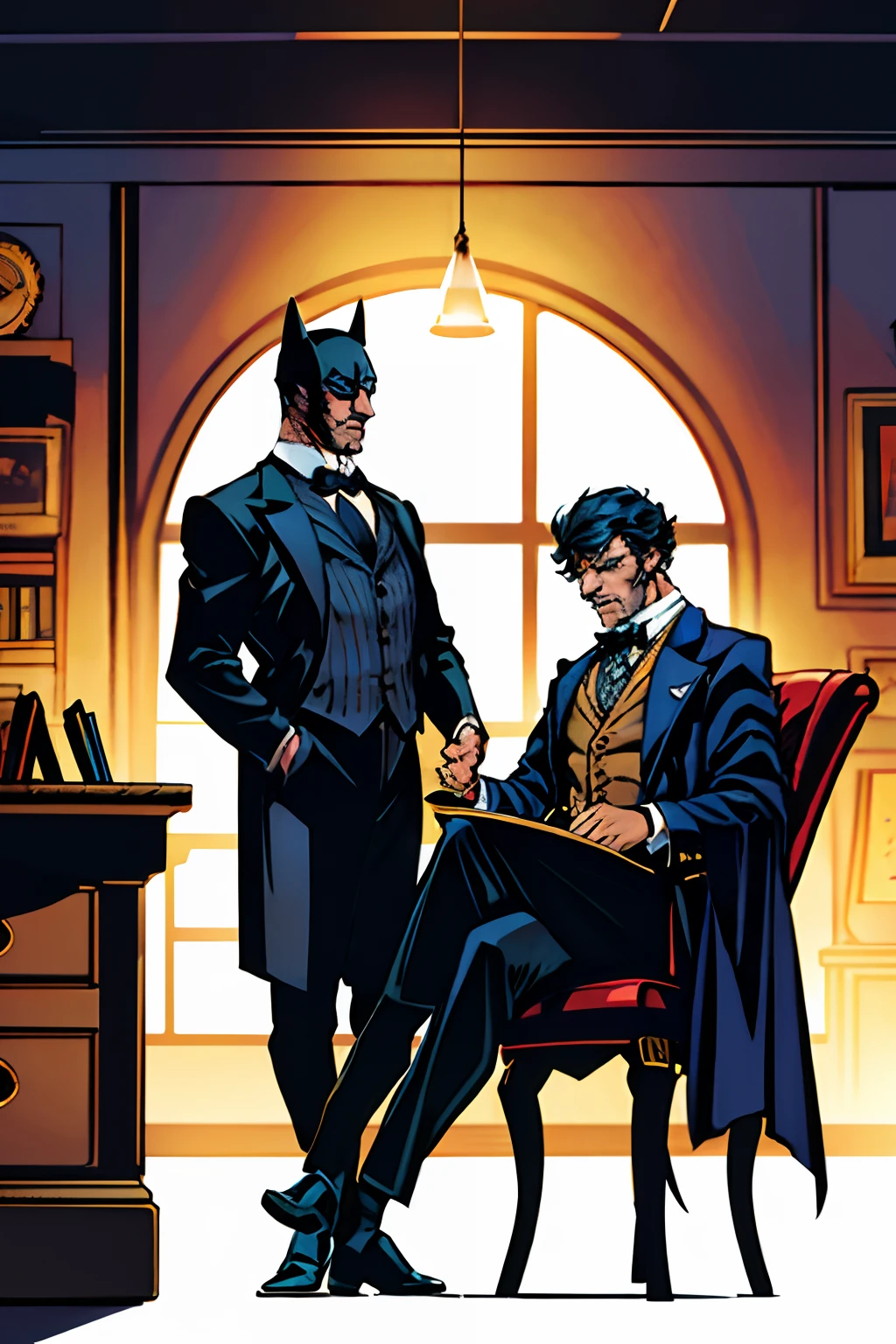 batman meets sherlock holmes in his office