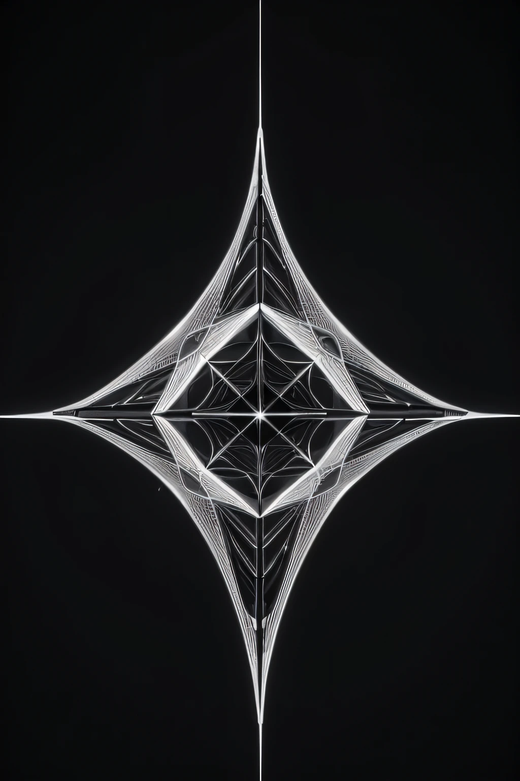 An image of a black and white photograph of a geometric structure,The entire graph is made up of points,There is a sense of flow,Space composition