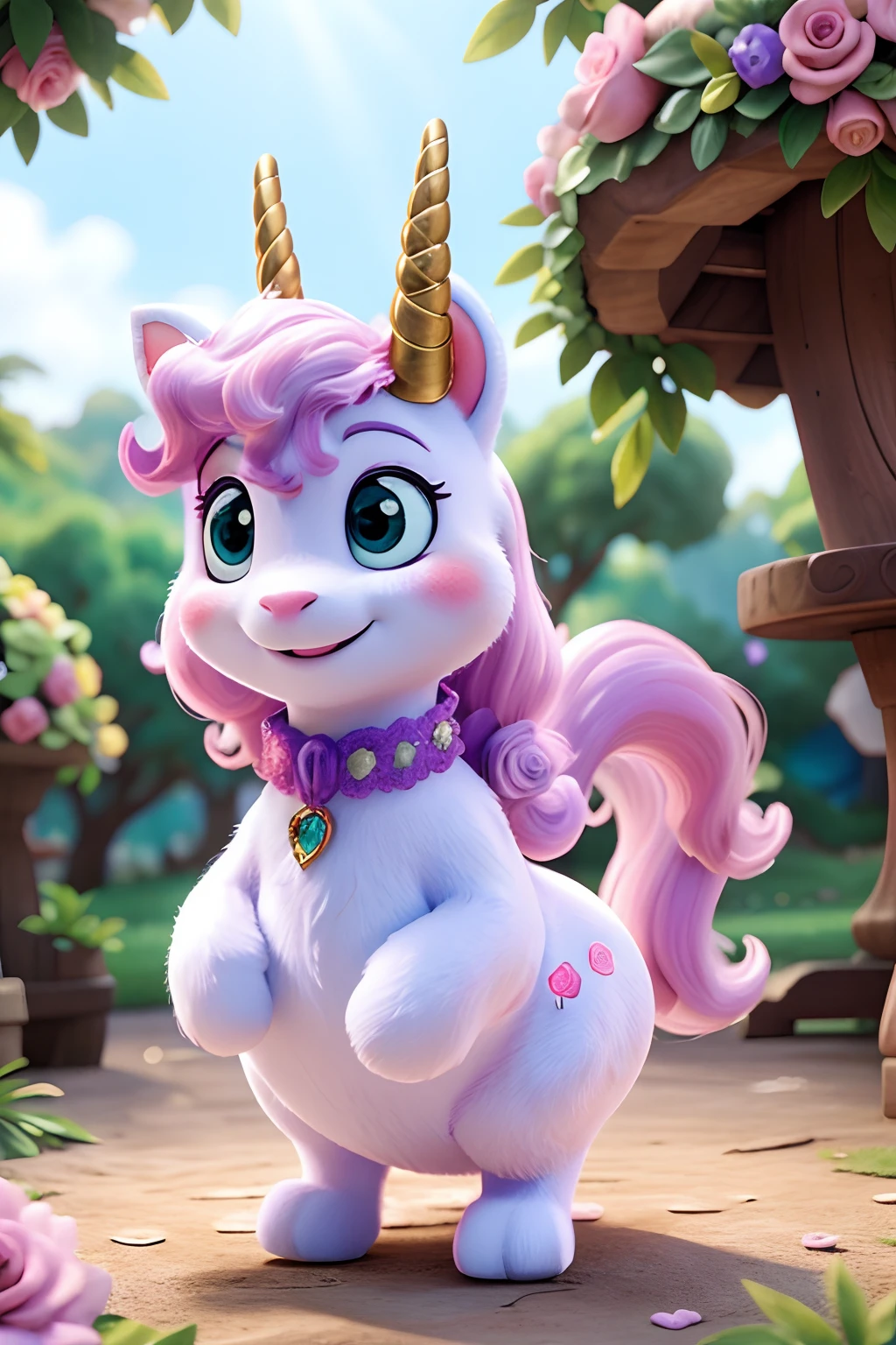 unicornio lindo, rosa e branco, Enchanted garden with magical beings , alta qualidade, melhor qualidade