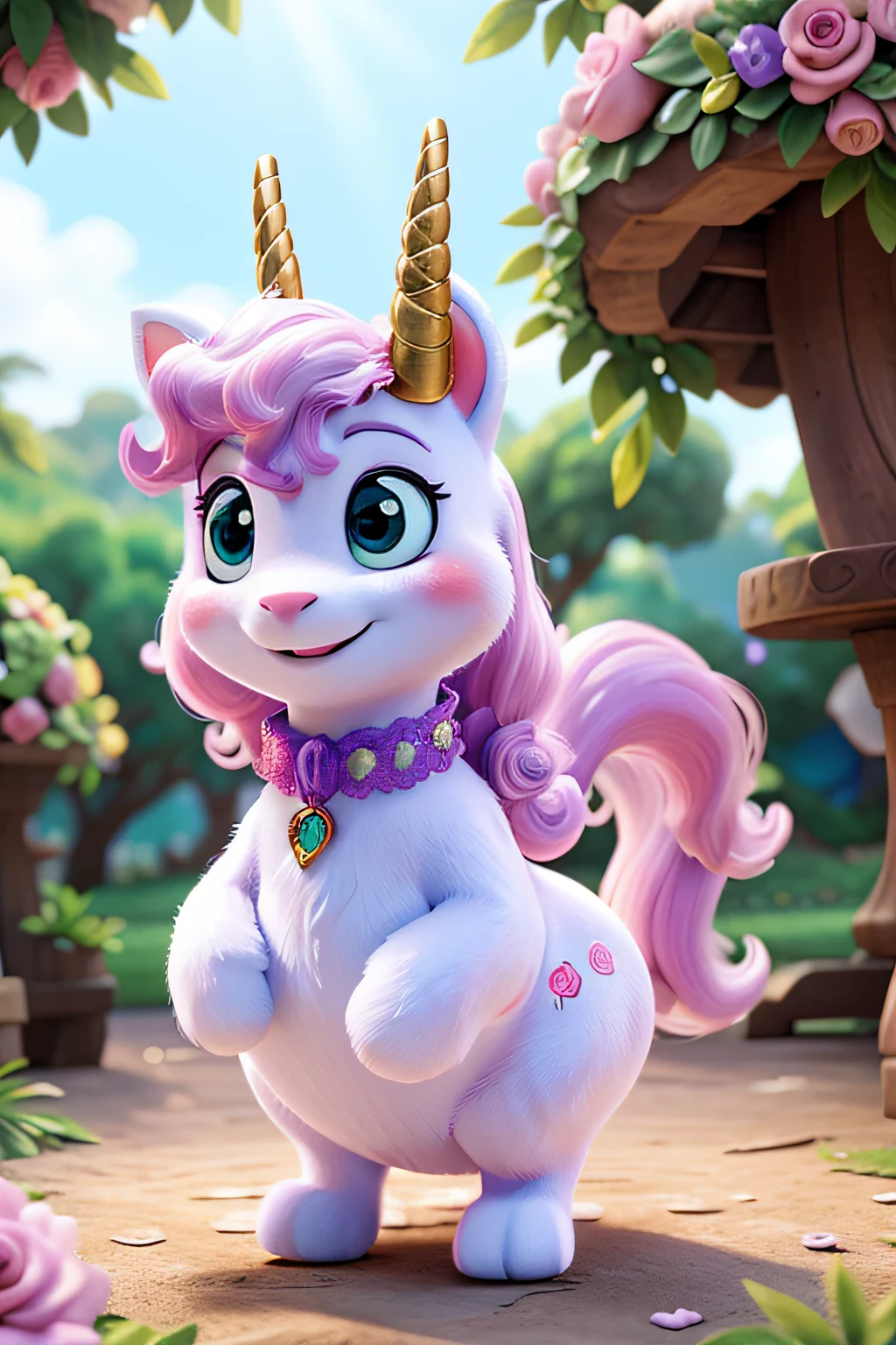 unicornio lindo, rosa e branco, Enchanted garden with magical beings , alta qualidade, melhor qualidade