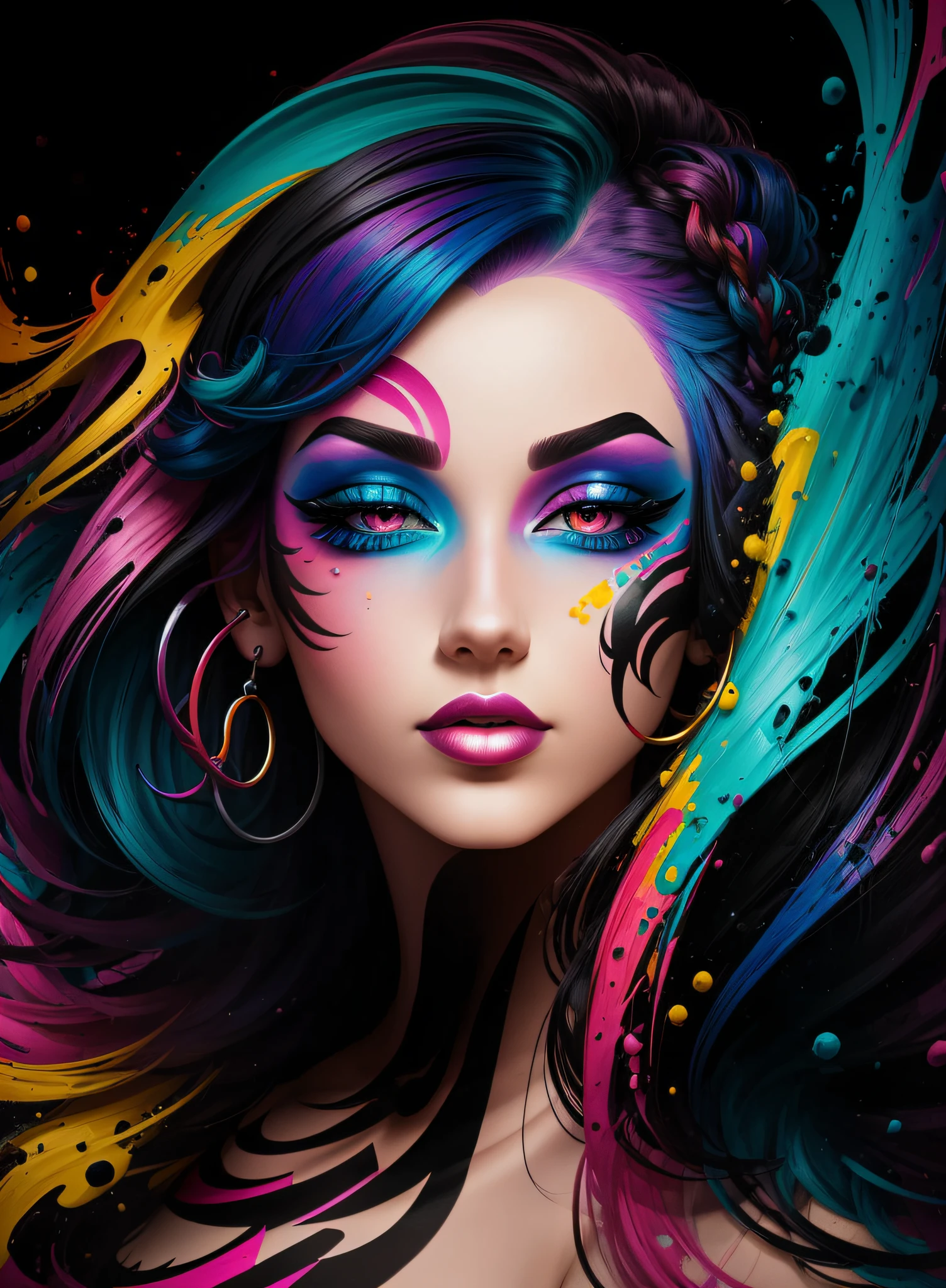 a woman with colorful hair and makeup, an airbrush painting by Grillo Demo, behance, neo-fauvism, vivid colors, colorful, vibrant colors 4k